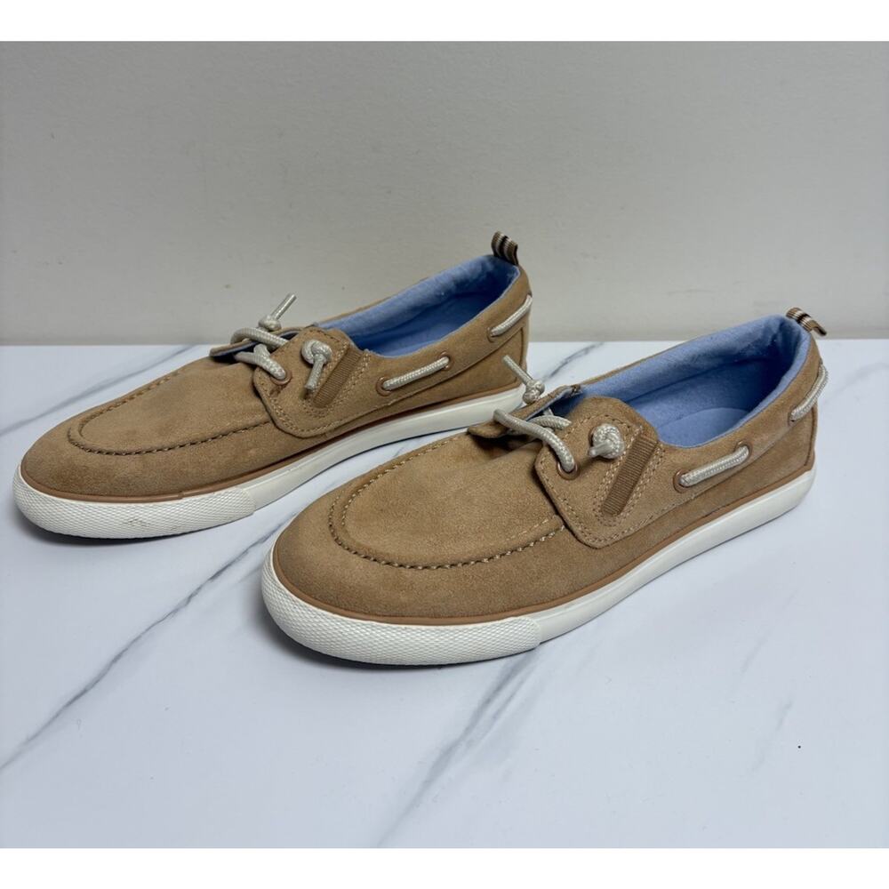Cat and Jack Kids Boat Shoes Tan Faux Suede Slip On Casual Loafers Youth Size 4